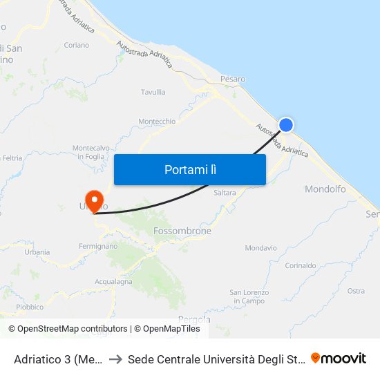 Adriatico 3 (Mercato Ittico) to Sede Centrale Università Degli Studi Di Urbino Carlo Bo map