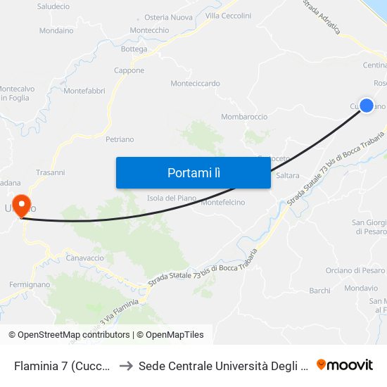 Flaminia 7 (Cuccurano Fornace) to Sede Centrale Università Degli Studi Di Urbino Carlo Bo map