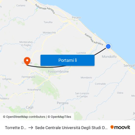 Torrette Di Fano to Sede Centrale Università Degli Studi Di Urbino Carlo Bo map