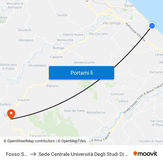 Fosso Sejore to Sede Centrale Università Degli Studi Di Urbino Carlo Bo map