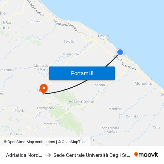 Adriatica Nord  1 (Distrib.) to Sede Centrale Università Degli Studi Di Urbino Carlo Bo map