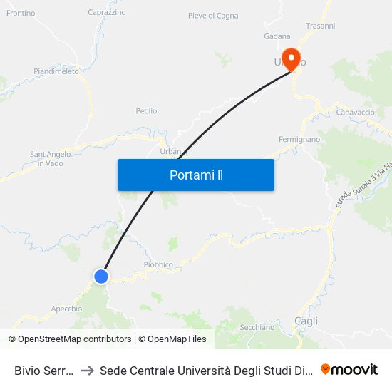 Bivio Serravalle to Sede Centrale Università Degli Studi Di Urbino Carlo Bo map