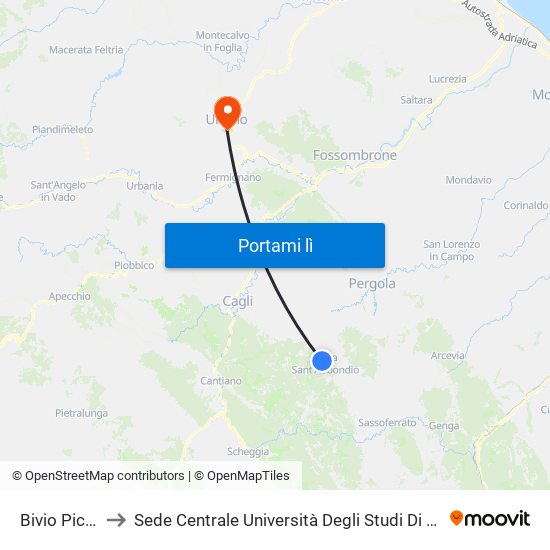 Bivio Piccione to Sede Centrale Università Degli Studi Di Urbino Carlo Bo map