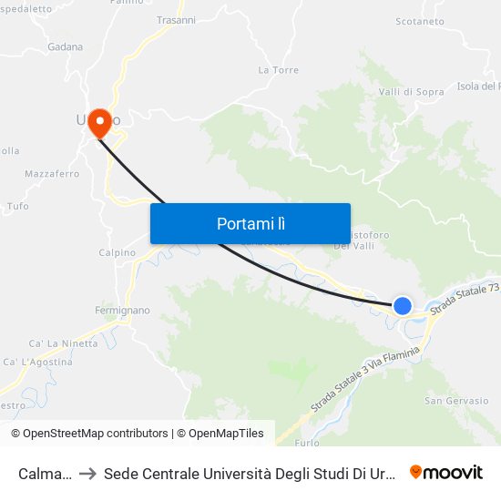 Calmazzo to Sede Centrale Università Degli Studi Di Urbino Carlo Bo map