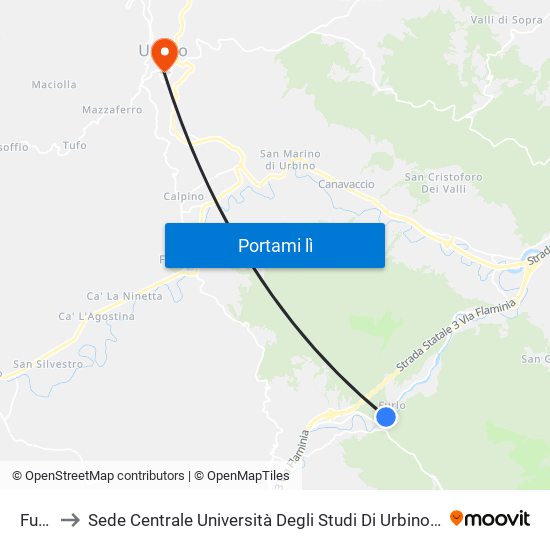 Furlo to Sede Centrale Università Degli Studi Di Urbino Carlo Bo map