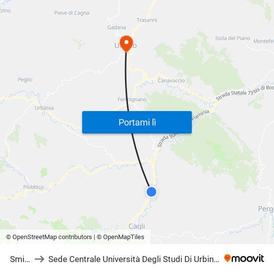 Smirra to Sede Centrale Università Degli Studi Di Urbino Carlo Bo map