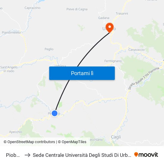 Piobbico to Sede Centrale Università Degli Studi Di Urbino Carlo Bo map