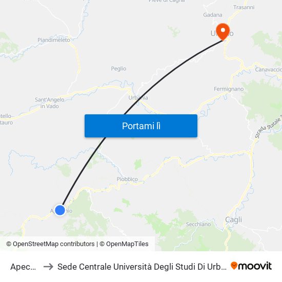 Apecchio to Sede Centrale Università Degli Studi Di Urbino Carlo Bo map