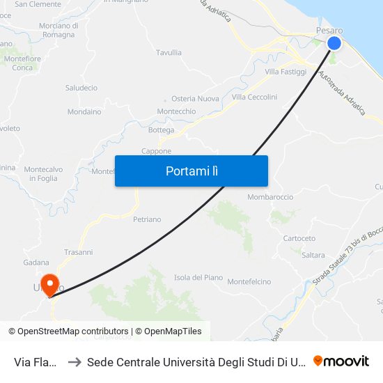 Via Flaminia to Sede Centrale Università Degli Studi Di Urbino Carlo Bo map