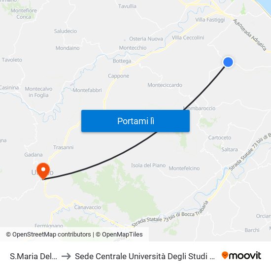 S.Maria Dell'Arzilla to Sede Centrale Università Degli Studi Di Urbino Carlo Bo map