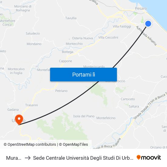 Muraglia to Sede Centrale Università Degli Studi Di Urbino Carlo Bo map