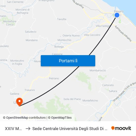 XXIV Maggio to Sede Centrale Università Degli Studi Di Urbino Carlo Bo map