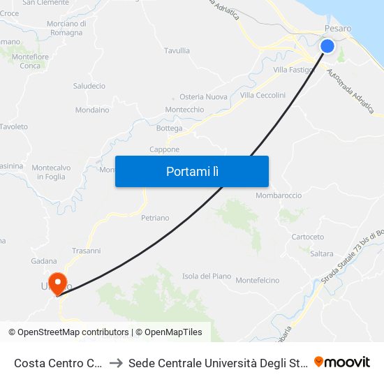 Costa Centro Commerciale to Sede Centrale Università Degli Studi Di Urbino Carlo Bo map