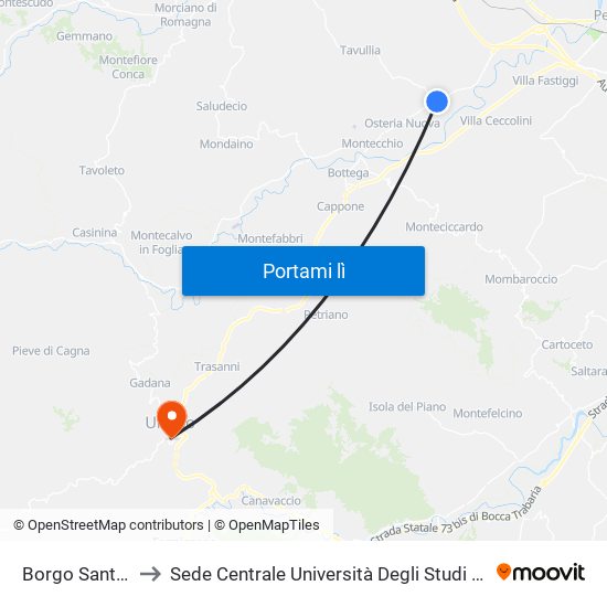 Borgo Santa Maria to Sede Centrale Università Degli Studi Di Urbino Carlo Bo map