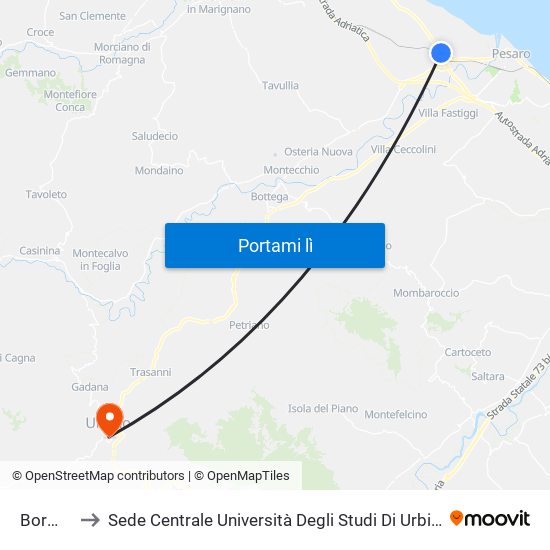 Bormida to Sede Centrale Università Degli Studi Di Urbino Carlo Bo map