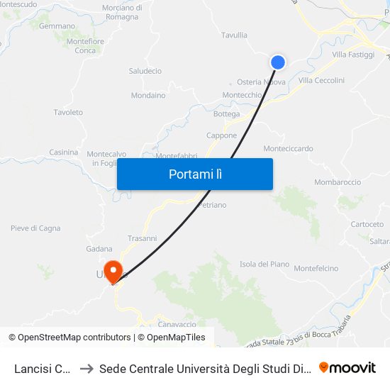 Lancisi Celletta to Sede Centrale Università Degli Studi Di Urbino Carlo Bo map