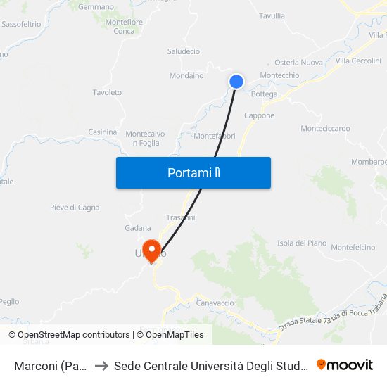 Marconi (Padiglione) to Sede Centrale Università Degli Studi Di Urbino Carlo Bo map