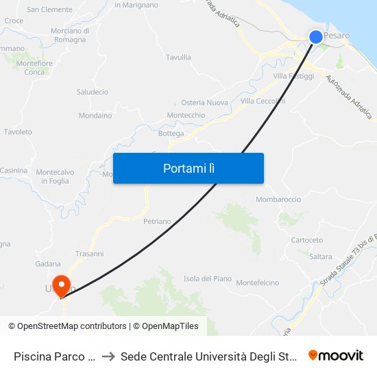 Piscina Parco Della Pace to Sede Centrale Università Degli Studi Di Urbino Carlo Bo map