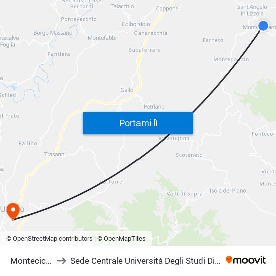 Monteciccardo to Sede Centrale Università Degli Studi Di Urbino Carlo Bo map