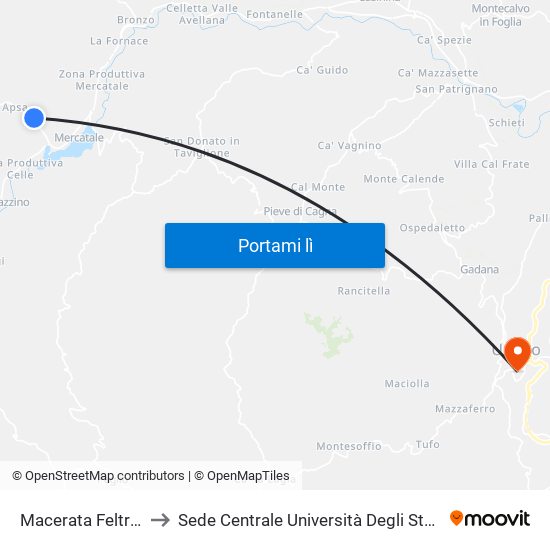 Macerata Feltria 2 (Apsa) to Sede Centrale Università Degli Studi Di Urbino Carlo Bo map