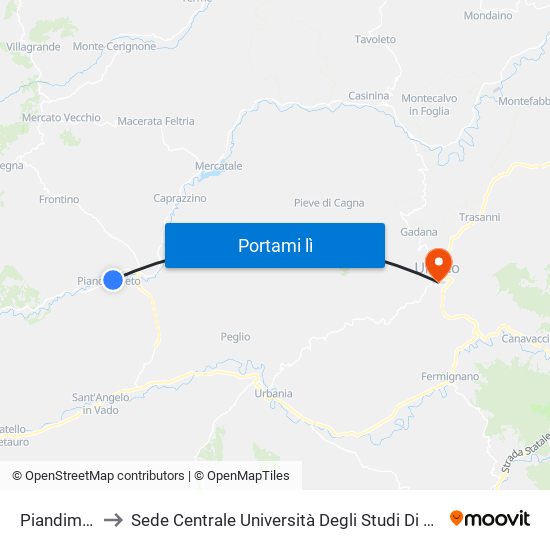 Piandimeleto to Sede Centrale Università Degli Studi Di Urbino Carlo Bo map