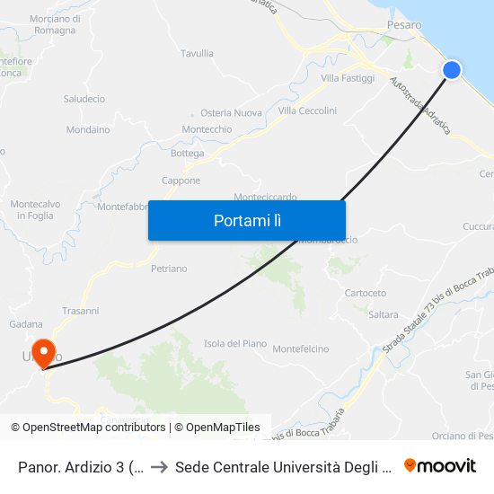 Panor. Ardizio 3 (Fonte Saiano) to Sede Centrale Università Degli Studi Di Urbino Carlo Bo map