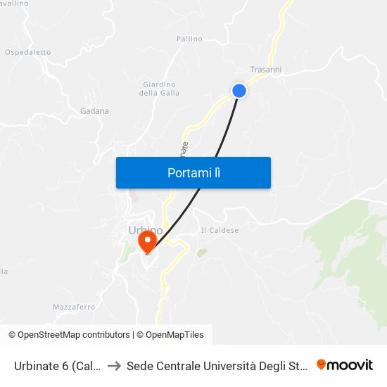 Urbinate 6 (Cal Mazzante) to Sede Centrale Università Degli Studi Di Urbino Carlo Bo map