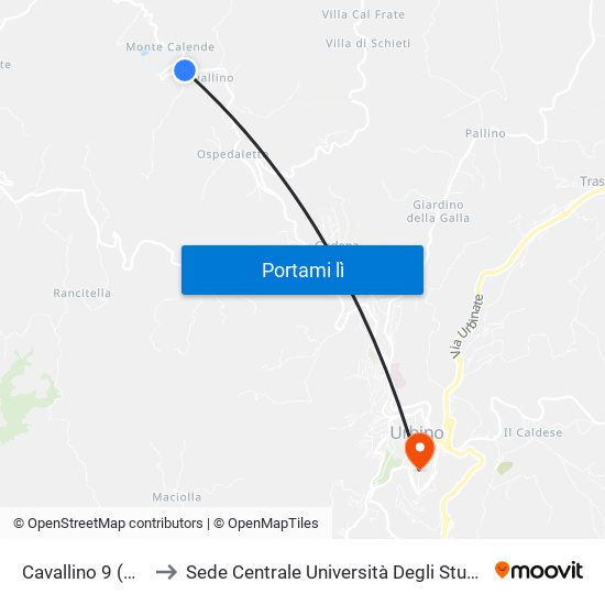 Cavallino 9 (Del Parco) to Sede Centrale Università Degli Studi Di Urbino Carlo Bo map