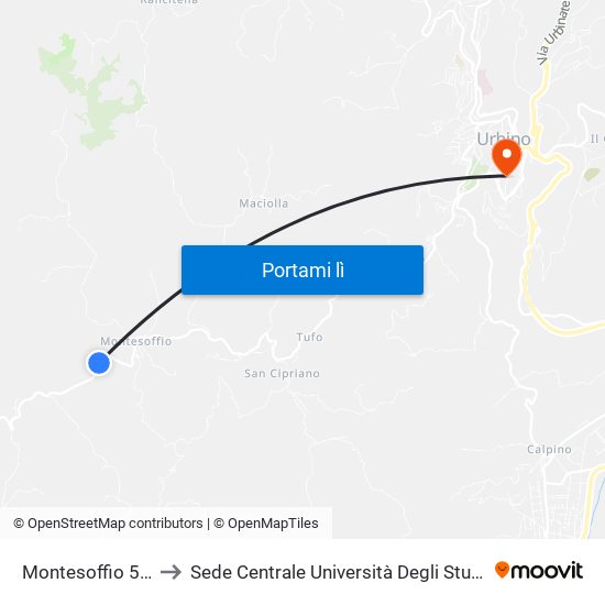 Montesoffio 5 (Officina) to Sede Centrale Università Degli Studi Di Urbino Carlo Bo map