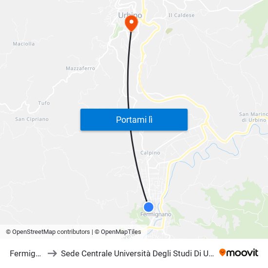 Fermignano to Sede Centrale Università Degli Studi Di Urbino Carlo Bo map