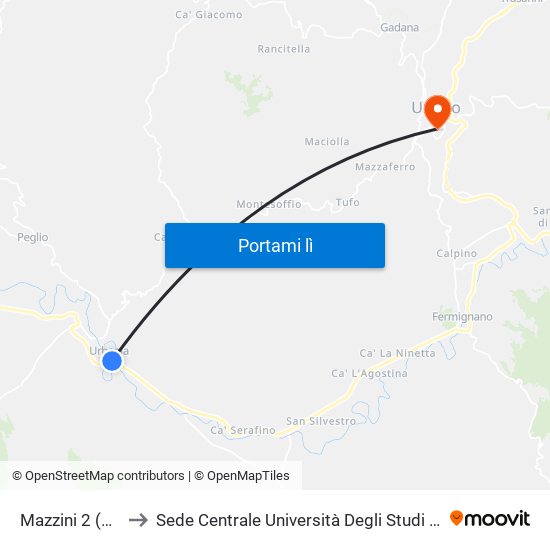 Mazzini 2 (Urbania) to Sede Centrale Università Degli Studi Di Urbino Carlo Bo map