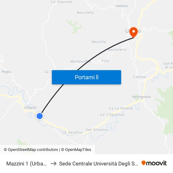 Mazzini 1 (Urbania-Cimitero) to Sede Centrale Università Degli Studi Di Urbino Carlo Bo map