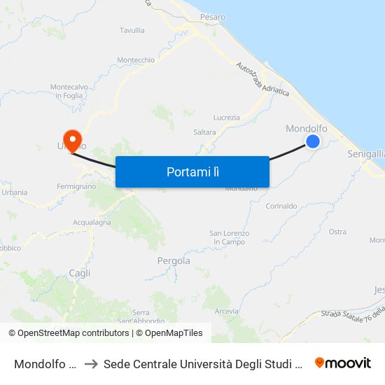 Mondolfo (Ferro) to Sede Centrale Università Degli Studi Di Urbino Carlo Bo map