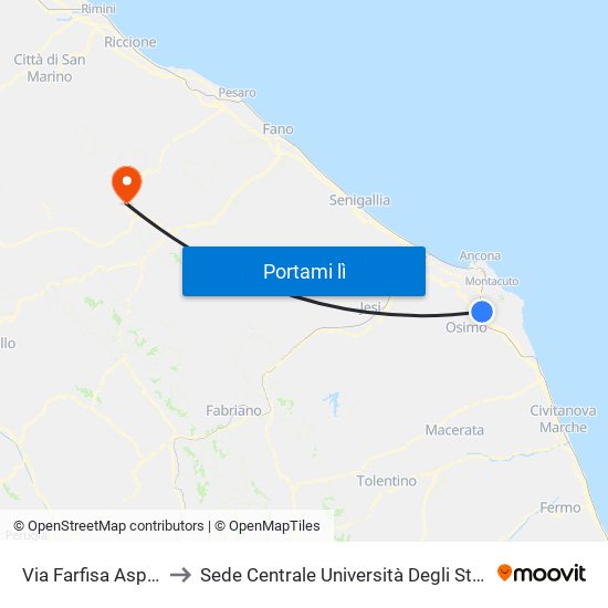 Via Farfisa Aspio FS Ponte to Sede Centrale Università Degli Studi Di Urbino Carlo Bo map