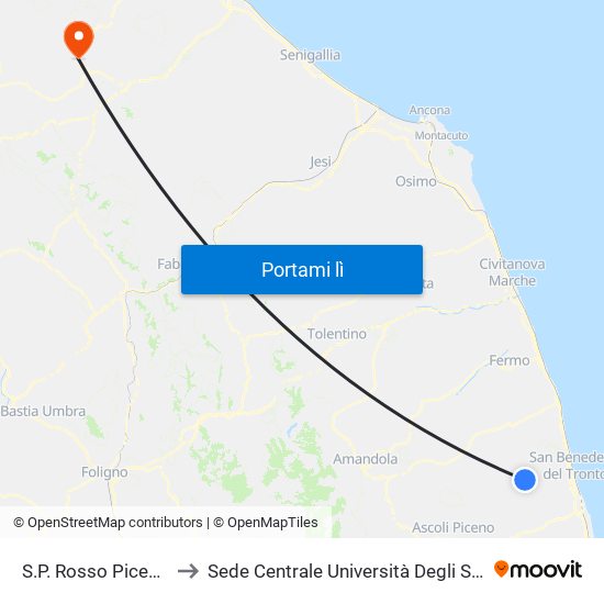 S.P. Rosso Piceno Km 13+00 to Sede Centrale Università Degli Studi Di Urbino Carlo Bo map