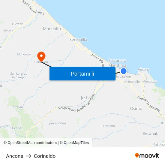 Ancona to Corinaldo map