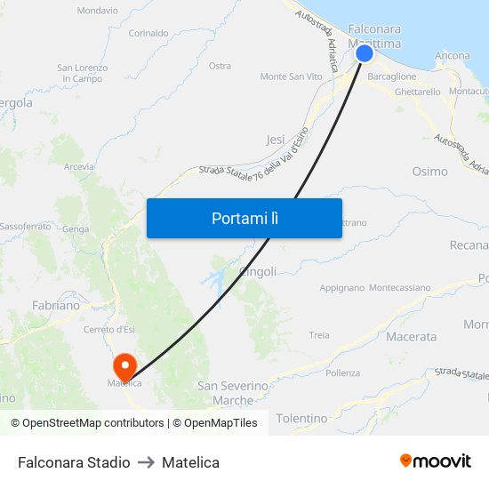 Falconara Stadio to Matelica map