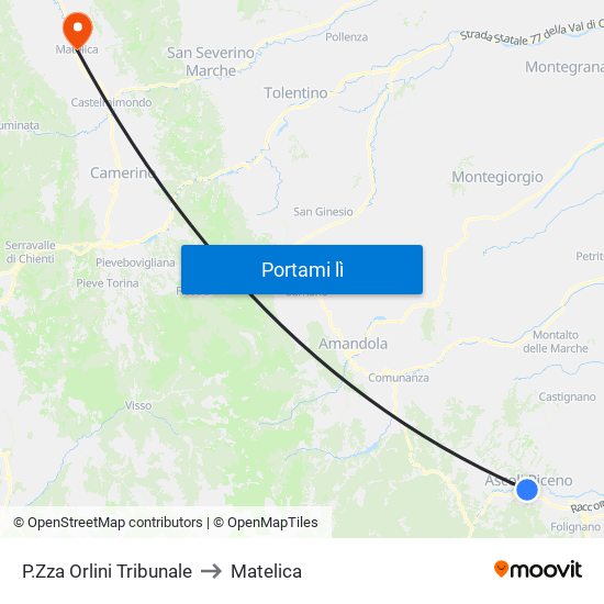 P.Zza Orlini Tribunale to Matelica map