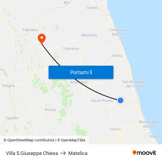 Villa S.Giuseppe Chiesa to Matelica map