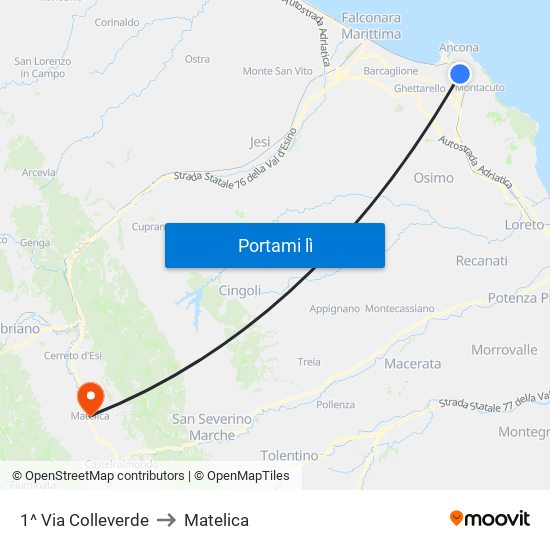 1^ Via Colleverde to Matelica map
