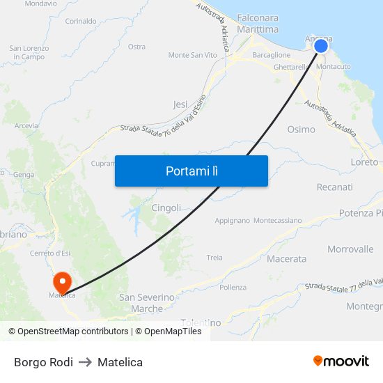 Borgo Rodi to Matelica map