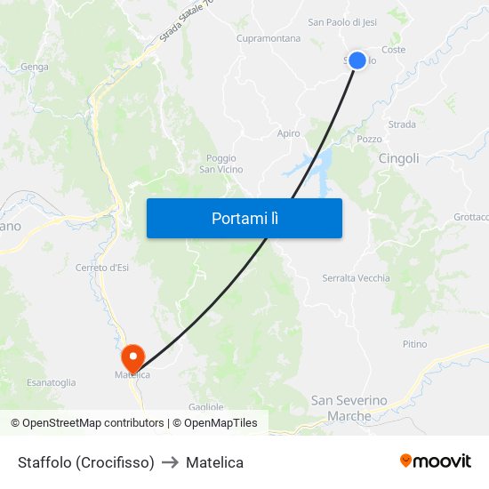 Staffolo (Crocifisso) to Matelica map