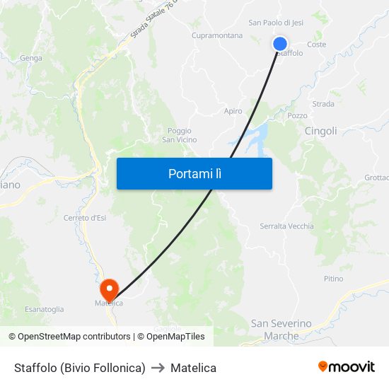 Staffolo (Bivio Follonica) to Matelica map