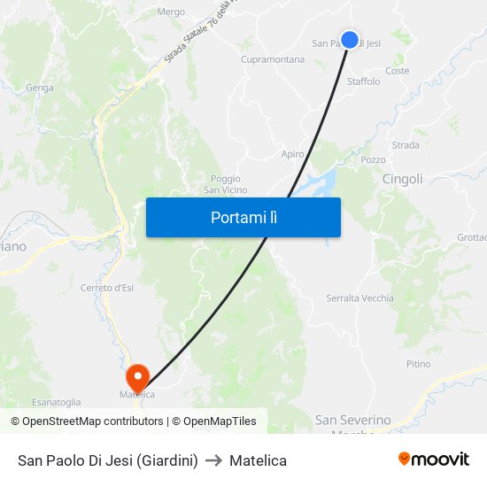 San Paolo Di Jesi (Giardini) to Matelica map