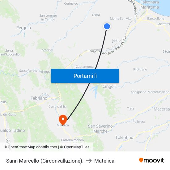 Sann Marcello (Circonvallazione). to Matelica map