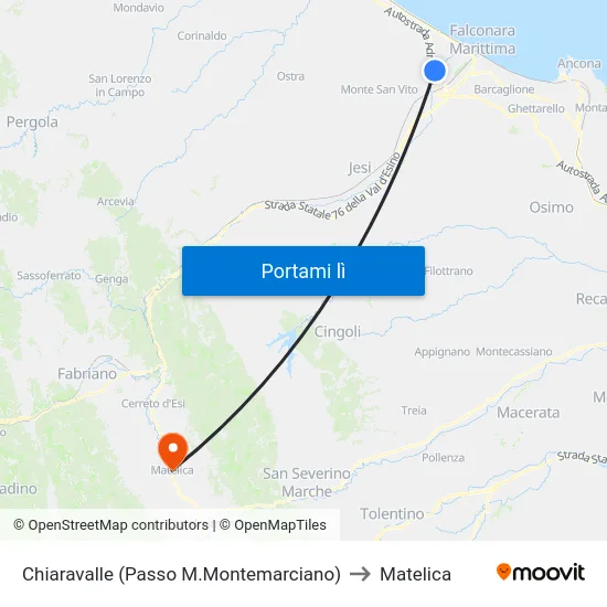 Chiaravalle (Passo M.Montemarciano) to Matelica map