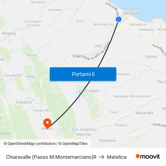 Chiaravalle (Passo M.Montemarciano)R to Matelica map