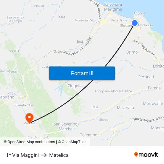 1^ Via Maggini to Matelica map