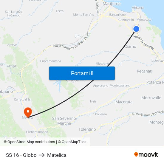 SS 16 - Globo to Matelica map