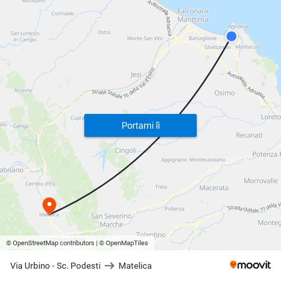 Via Urbino - Sc. Podesti to Matelica map